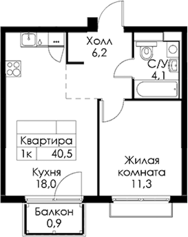 1-комнатная квартира 40.5 м², 2/13 эт., ЖК «Кантемировская 11»